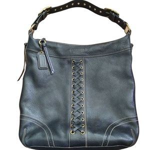 Women's Coach 1941 Black Laced Studded Pebbled Leather XL Shoulder Bag 10400